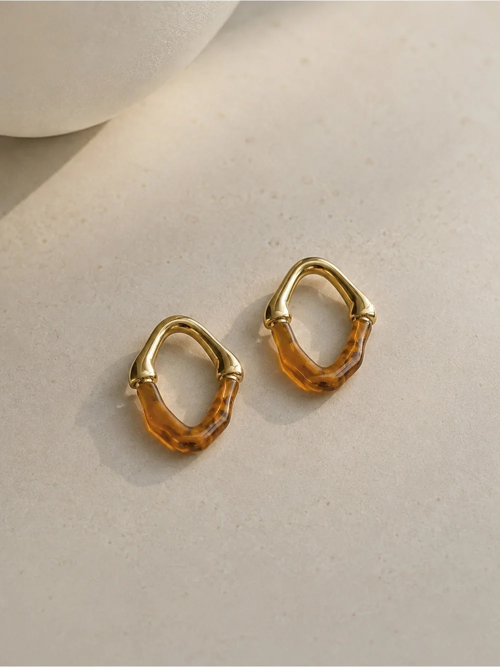 New Gold and Amber Resin Loopnpost back  Earrings - Women Jewelry